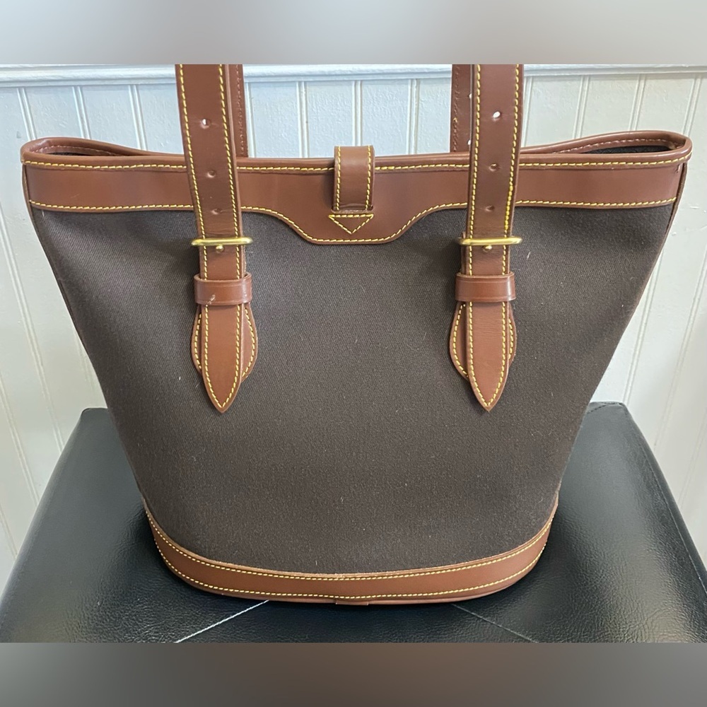 Dooney & Bourke Vintage Canvas Leather Bucket Tote - Picture 3 of 11